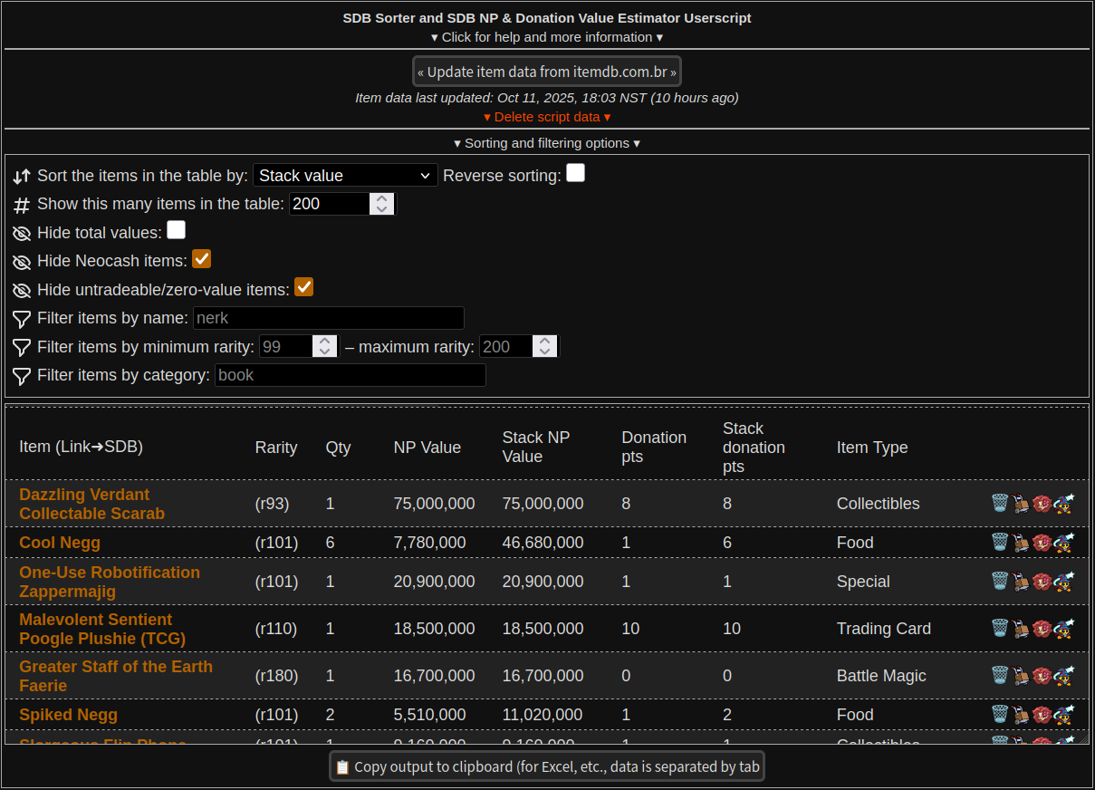 SDB Sorter screenshot darkmode